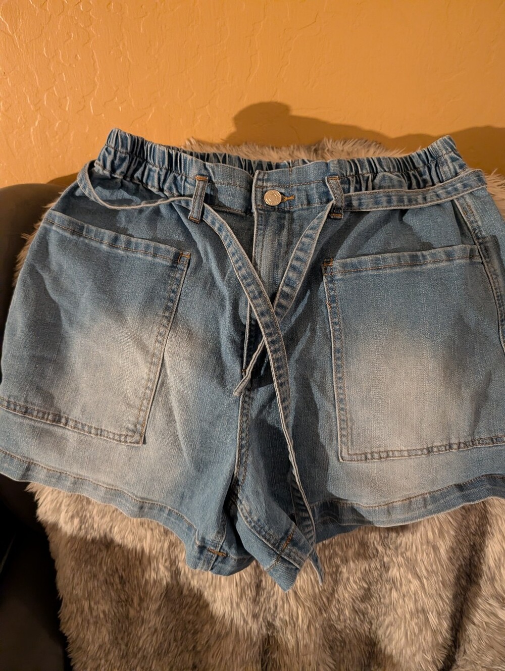 Vigoss Light Blue Denim Tie-Waist Jean Shorts